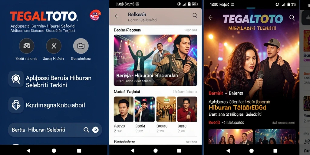 Antarmuka aplikasi TEGALTOTO menampilkan berita selebriti terkini dengan desain yang menarik.